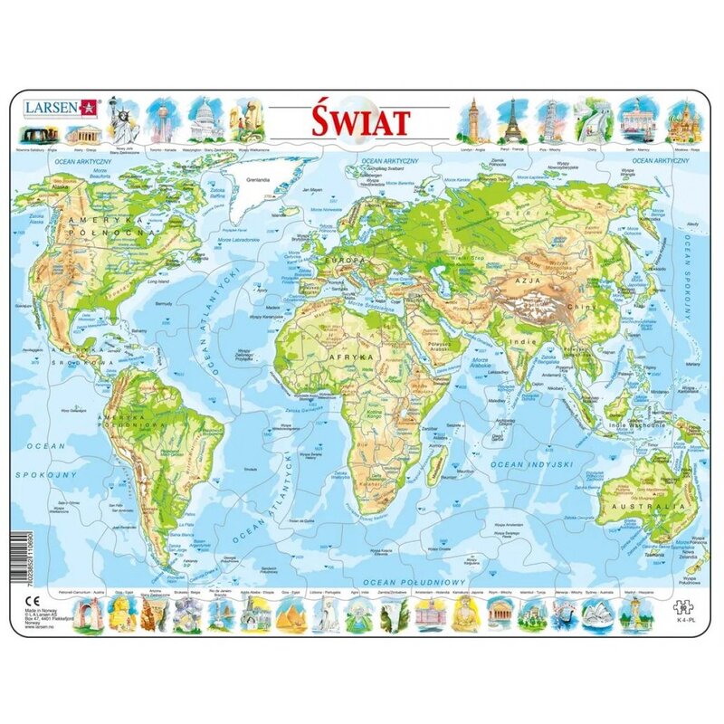 Układanka LARSEN Maxi Świat mapa fizyczna LA-K4PL (80 elementów)