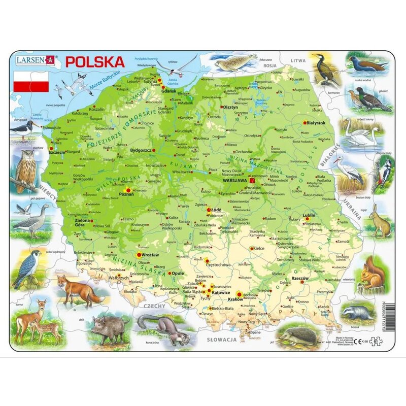 Układanka LARSEN Maxi Polska mapa fizyczna LA-K98 (61 elementów)