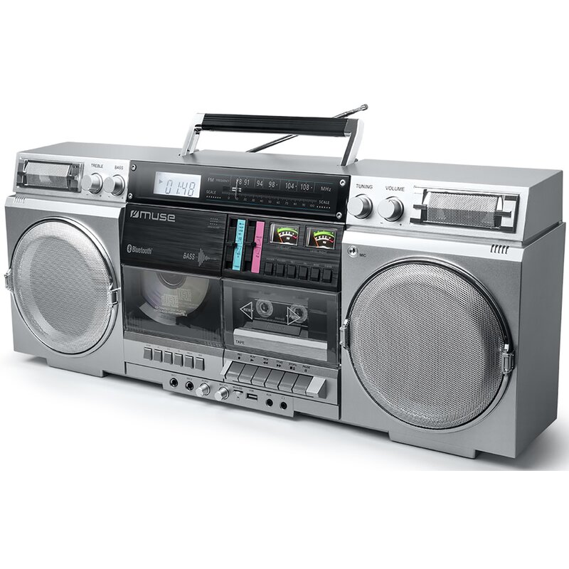 Radioodtwarzacz/Bombox MUSE M-380GBS Srebrny, Odtw. CD, CD-R, CD-RW, Odtwarzacz Kaset, Bluetooth, Tuner FM, Zasilanie Sieciowe