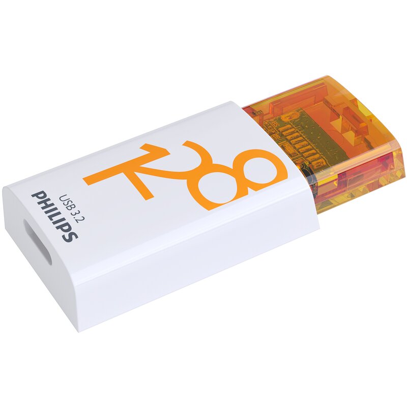 Pendrive PHILIPS Click 128GB, USB-C, Odczyt 120 Mb/s, Zapis 60 Mb/s Biało-pomarańczowy