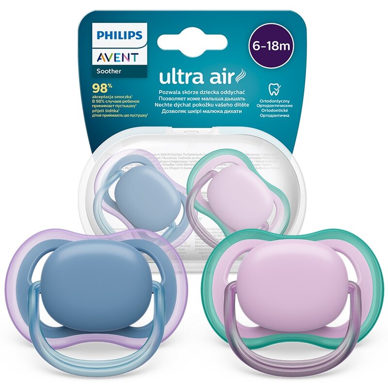 Smoczek PHILIPS Avent Ultra Air SCF085/34 6-18 m Wielokolorowy (2 sztuki)