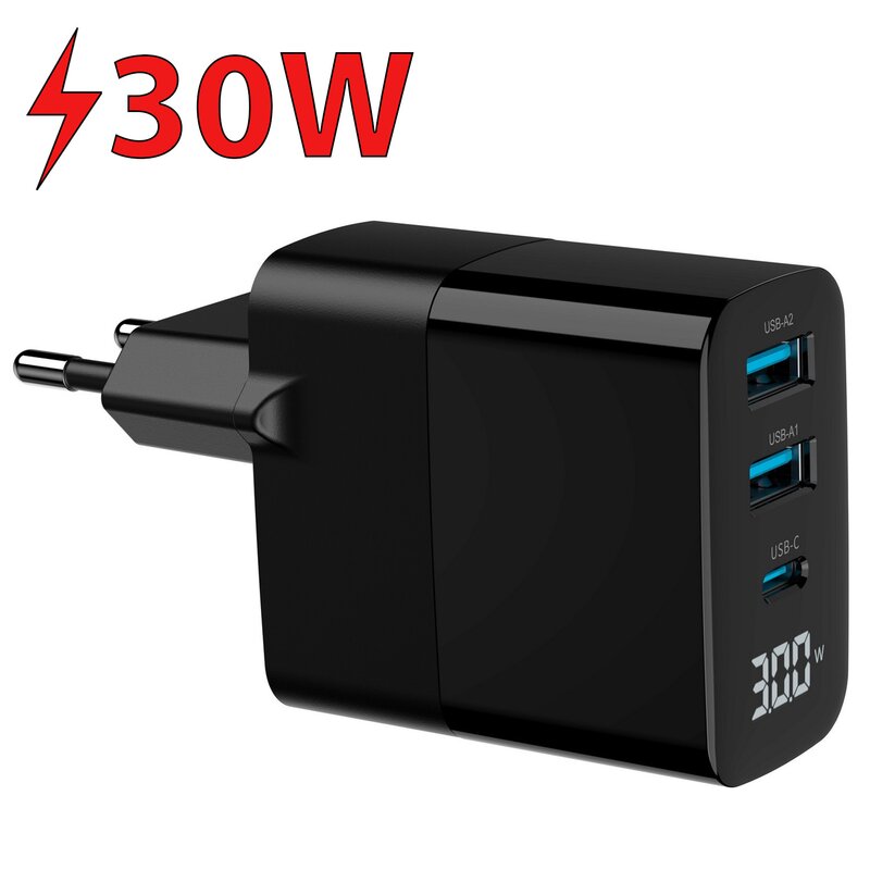 Ładowarka sieciowa GEMBIRD TA-UC-PDQC30LCD-BK-02 30W Czarny ładowarka do telefonu USB, USB-C