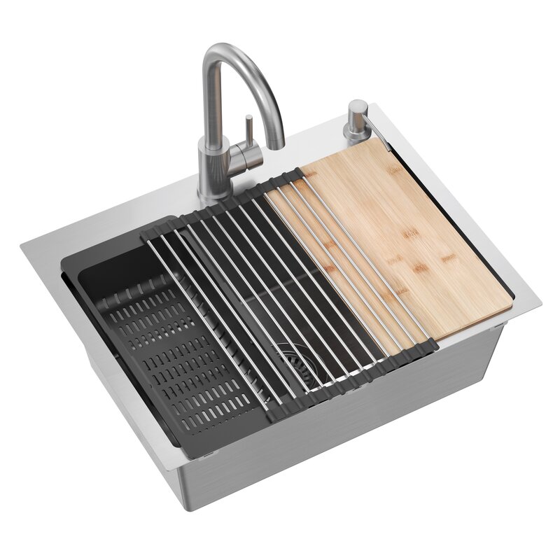 Zlewozmywak jednokomorowy MYQ Leo LEO1CBS Inox 45x58 + bateria GANGES GAN000BS + dozownik