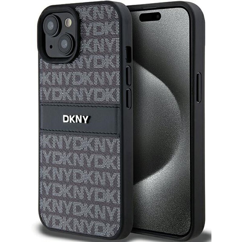 Etui DKNY Leather Mono Stripe & Metal Logo do Apple iPhone 14 Plus/15 Plus Czarny