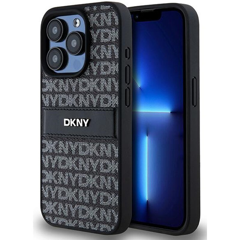 DKNY Hardcase Leather Mono Stripe & Metal Logo do iPhone 15 Pro Czarny