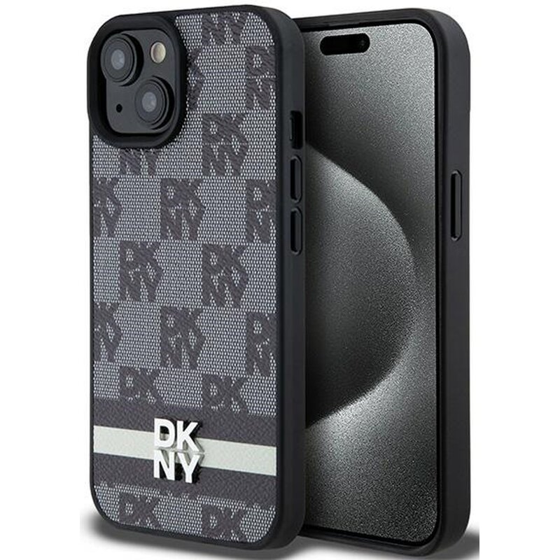 DKNY Leather Checkered Mono Pattern & Printed do iPhone 15/14/13 Czarny