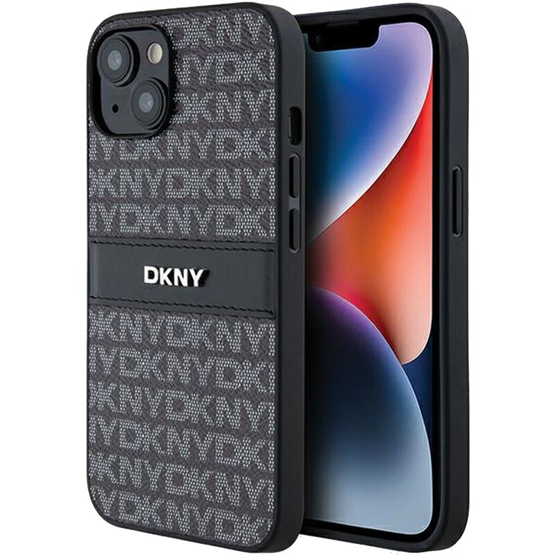 Etui DKNY Leather Mono Stripe & Metal Logo do Apple iPhone 13/14/15 Czarny