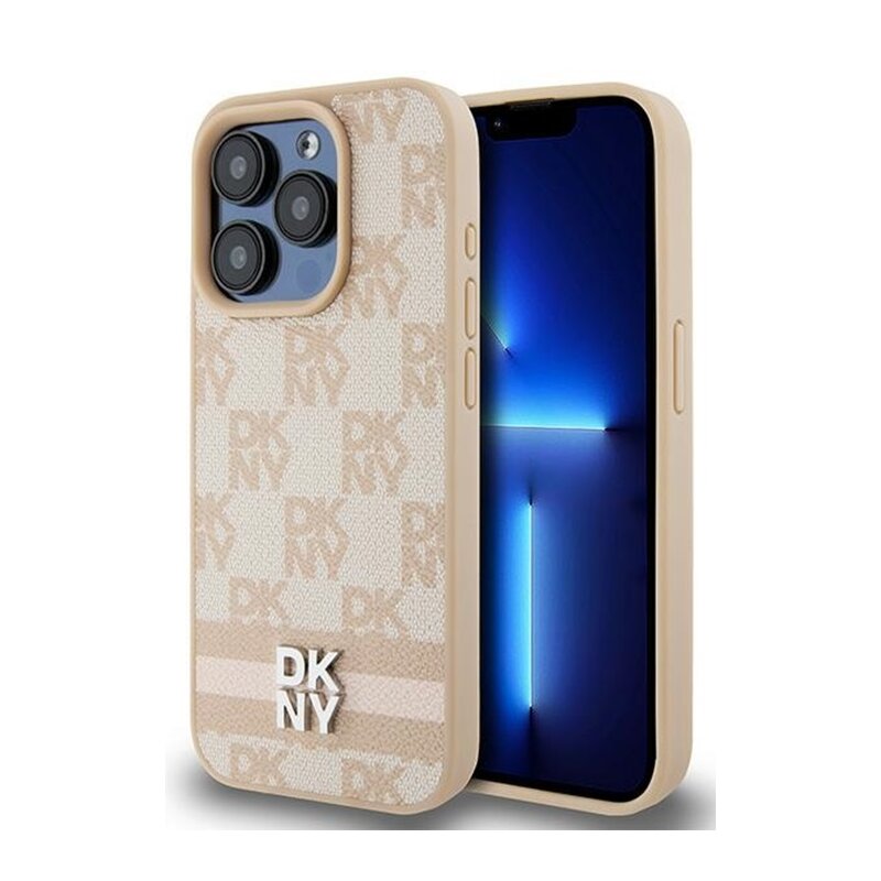 Etui DKNY Leather Checkered Mono Pattern do Apple iPhone 15 Pro Max Różowy
