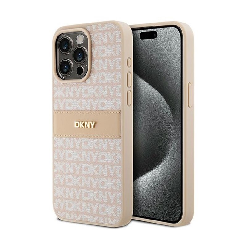 Etui DKNY Leather Mono Stripe & Metal Logo do Apple iPhone 15 Pro Max Różowy