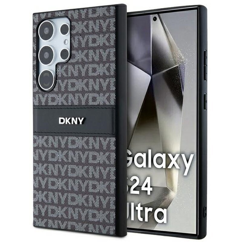 DKNY Leather Mono Stripe & Metal Logo do Samsung Galaxy S24 Ultra Czarny