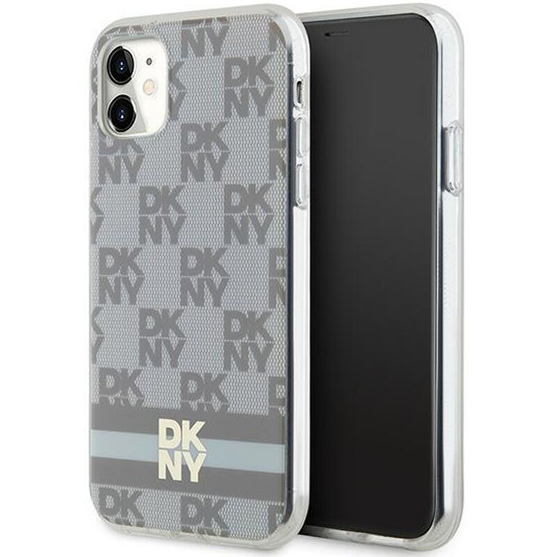 Etui DKNY IML Checkered Mono Pattern & Printed Stripes MagSafe do Apple iPhone 11/Xr Beżowy