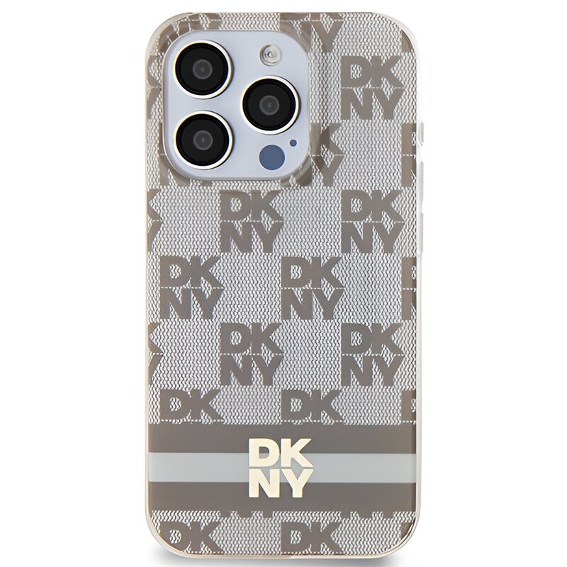 Etui DKNY Hardcase IML Checkered Mono Pattern & Printed Stripes Magsafe do Apple iPhone 13 Pro/13 Beżowy