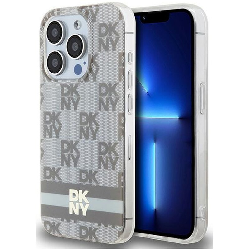 Etui DKNY IML Checkered Mono Pattern & Printed Stripes MagSafe do Apple iPhone 13 Pro Max Beżowy