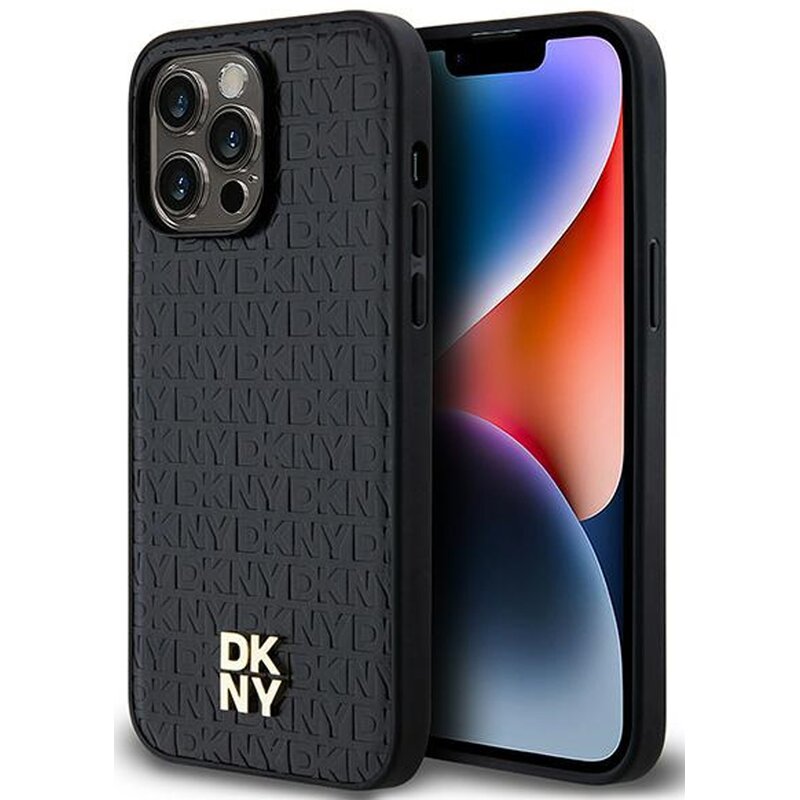 Etui DKNY Leather Pattern Metal Logo MagSafe do Apple iPhone 13 Pro Max Czarny