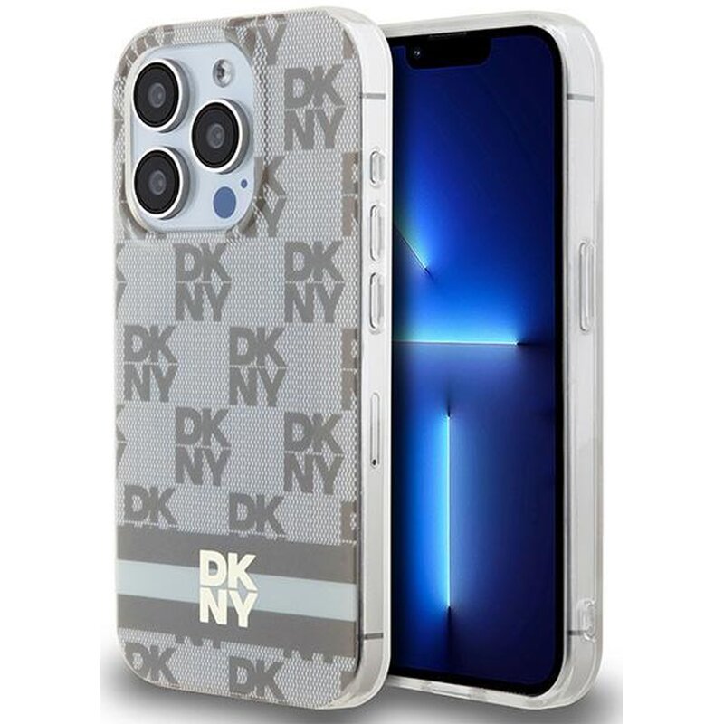 Etui DKNY IML Checkered Mono Pattern & Printed Stripes MagSafe do Apple iPhone 14 Pro Beżowy