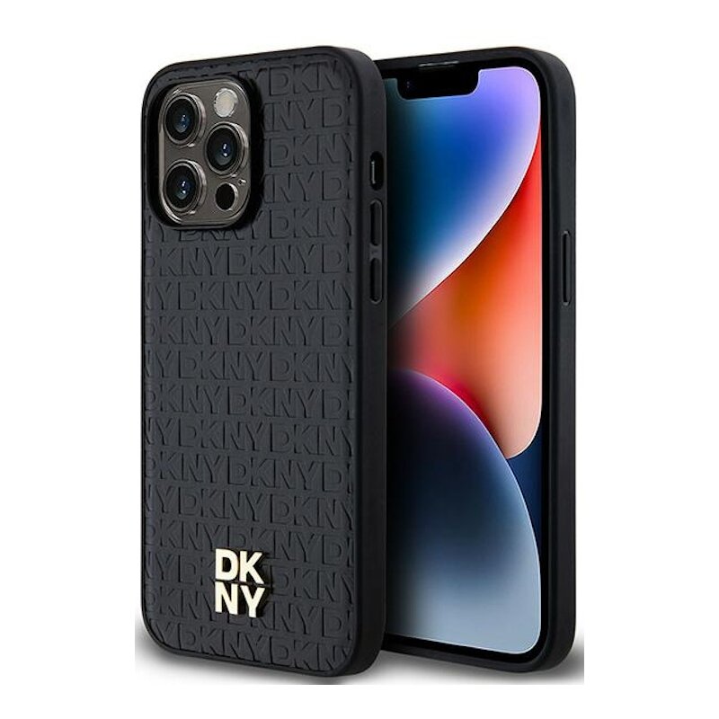 DKNY Hardcase Leather Pattern Metal Logo MagSafe DKHMP14LPSHRPSK do iPhone 14 Pro Czarny