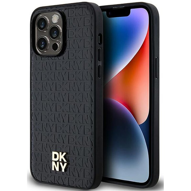 Etui DKNY Leather Monogram Pattern Metal Logo MagSafe do Apple iPhone 14 Pro Max Czarny
