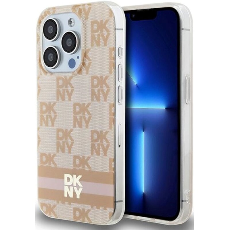 Etui DKNY IML Checkered Mono Pattern & Printed Stripes MagSafe do Apple iPhone 15 Pro Różowy