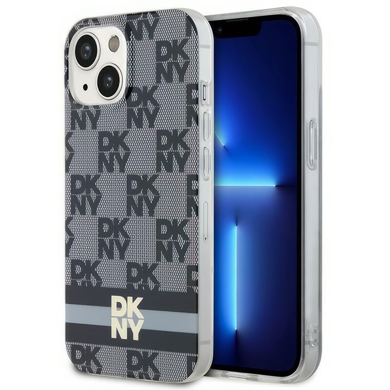 Etui DKNY IML Checkered Mono Pattern & Painted Stripes MagSafe do Apple iPhone 14 Plus/15 Plus Czarny