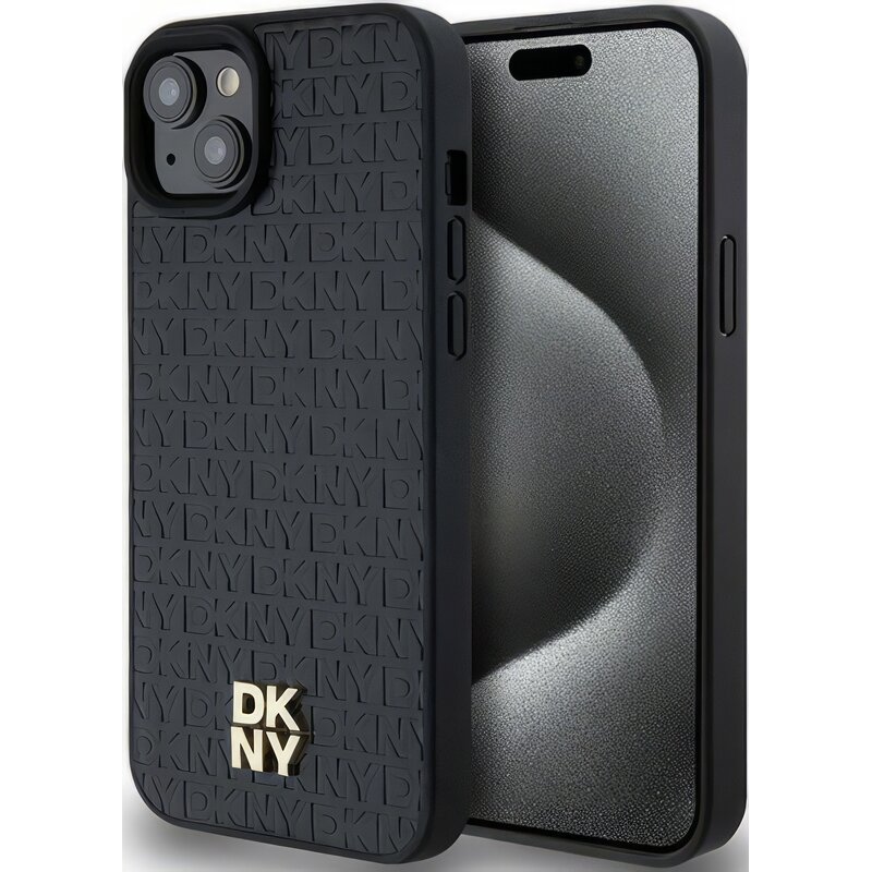 Etui DKNY Leather Monogram Pattern Metal Logo MagSafe do Apple IPhone 14 Plus/15 Plus Czarny