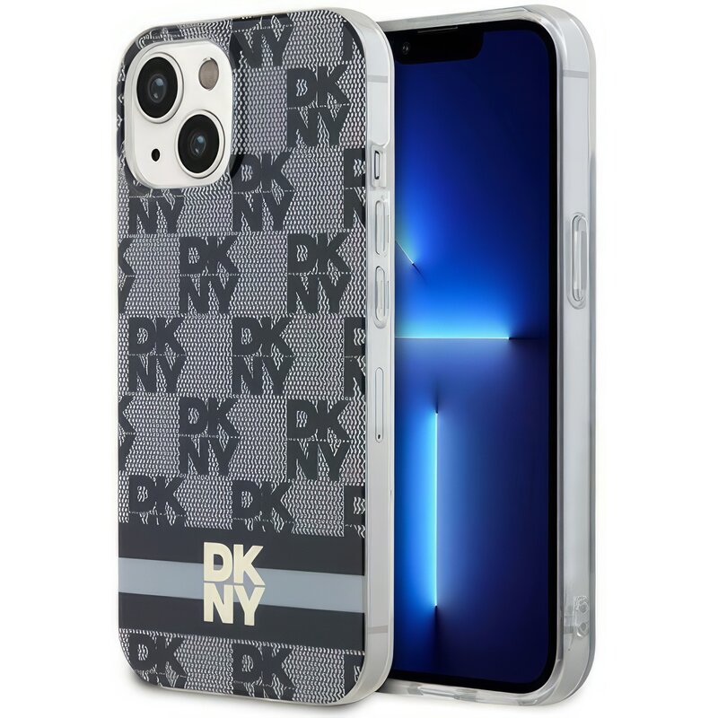 Etui DKNY IML Checkered Mono Pattern & Painted Stripes MagSafe do Apple iPhone 13/14/15 Czarny