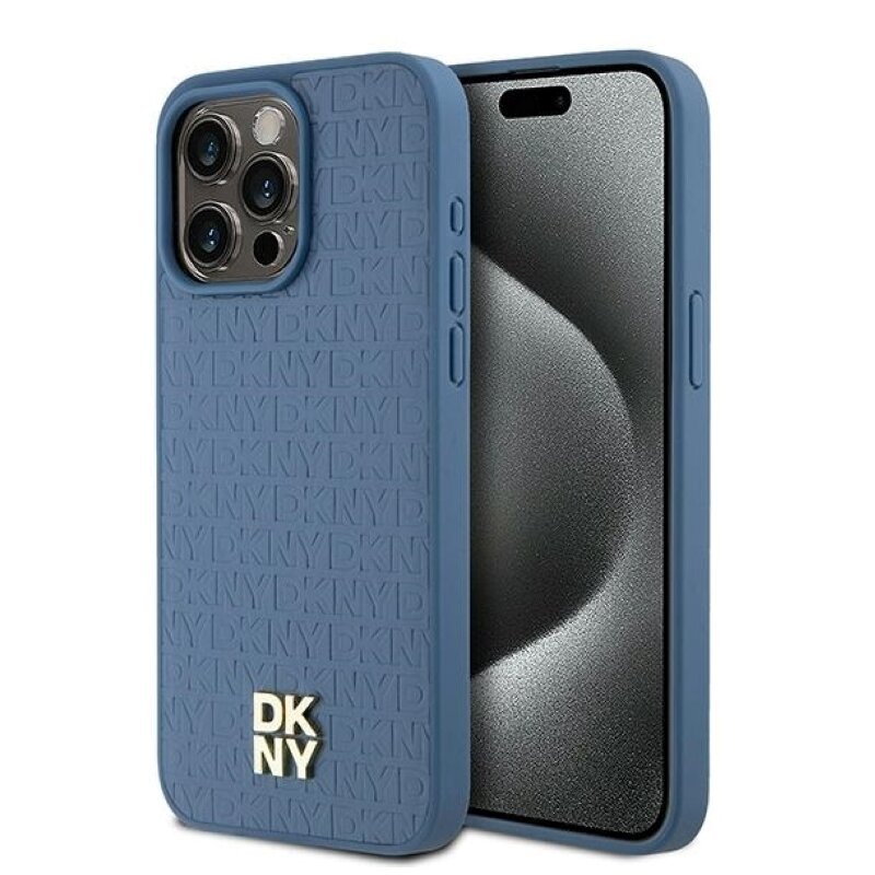 Etui DKNY Leather Monogram Pattern Metal Logo MagSafe do Apple iPhone 15 Pro Max Niebieski