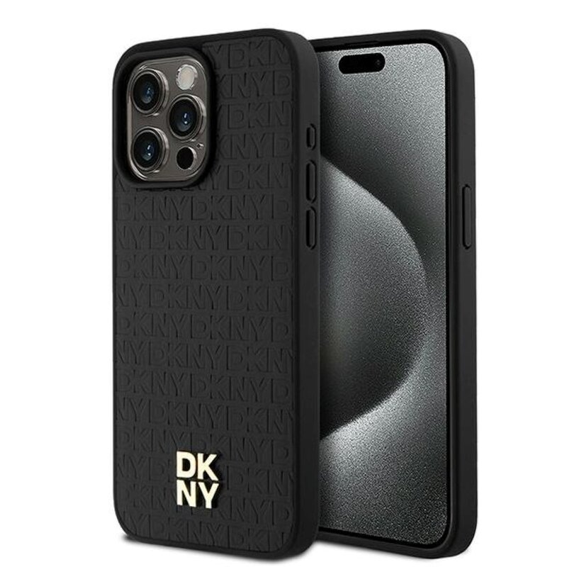 Etui DKNY Leather Monogram Pattern Metal Logo MagSafe do Apple iPhone 15 Pro Max Czarny