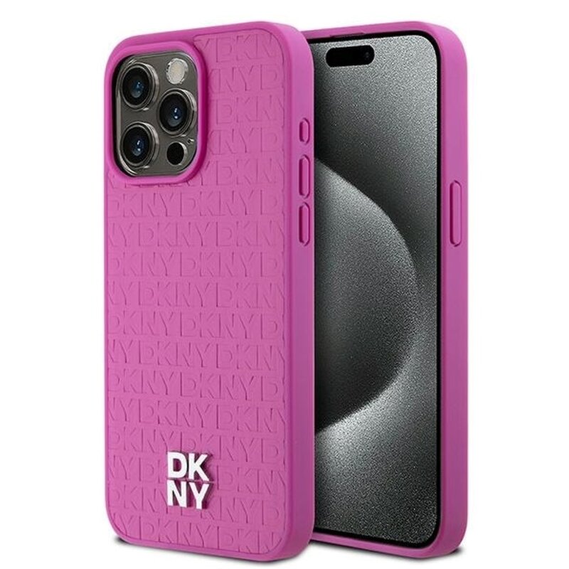 Etui DKNY Leather Monogram Pattern Metal Logo MagSafe do Apple iPhone 15 Pro Max Różowy