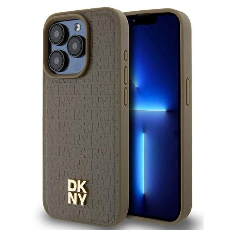 Etui DKNY Leather Monogram Pattern Metal Logo MagSafe do Apple iPhone 15 Pro Max Brązowy