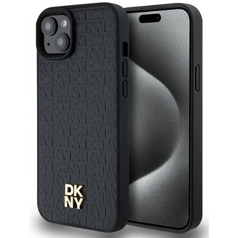 DKNY Hardcase Leather Pattern Metal Logo MagSafe DKHMP15SPSHRPSK do iPhone 15 Czarny
