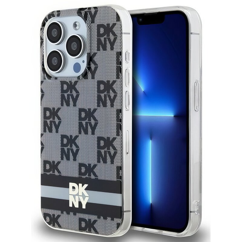 Etui DKNY IML Checkered Mono Pattern & Printed Stripes MagSafe do Apple iPhone 15 Pro Max Czarny