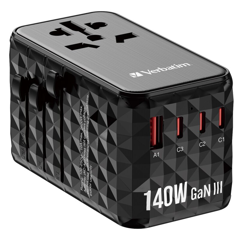 Verbatim GaN III UTA-10 World to World USB-A USB-C QC 140W