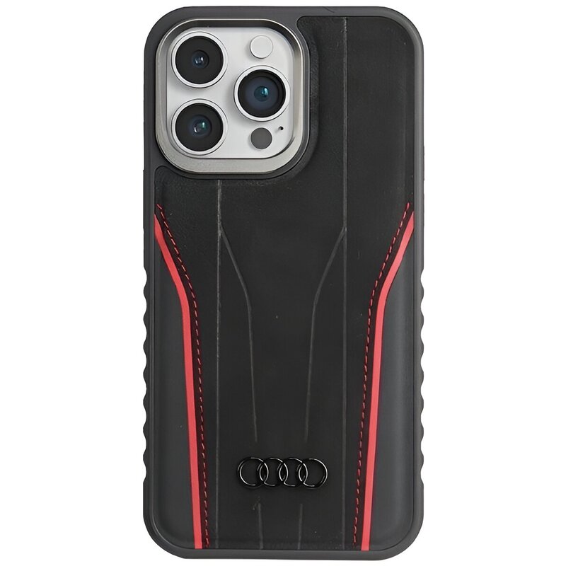 Etui AUDI Genuine Leather MagSafe do Apple iPhone 15 Pro Max Czarno-czerwony