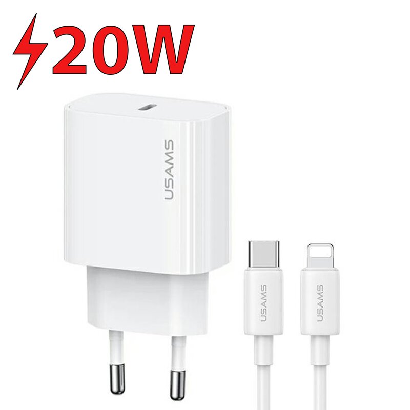 Ładowarka sieciowa USAMS T65 OYXLTZ02 20W Biały ładowarka do telefonu USB-C + kabel
