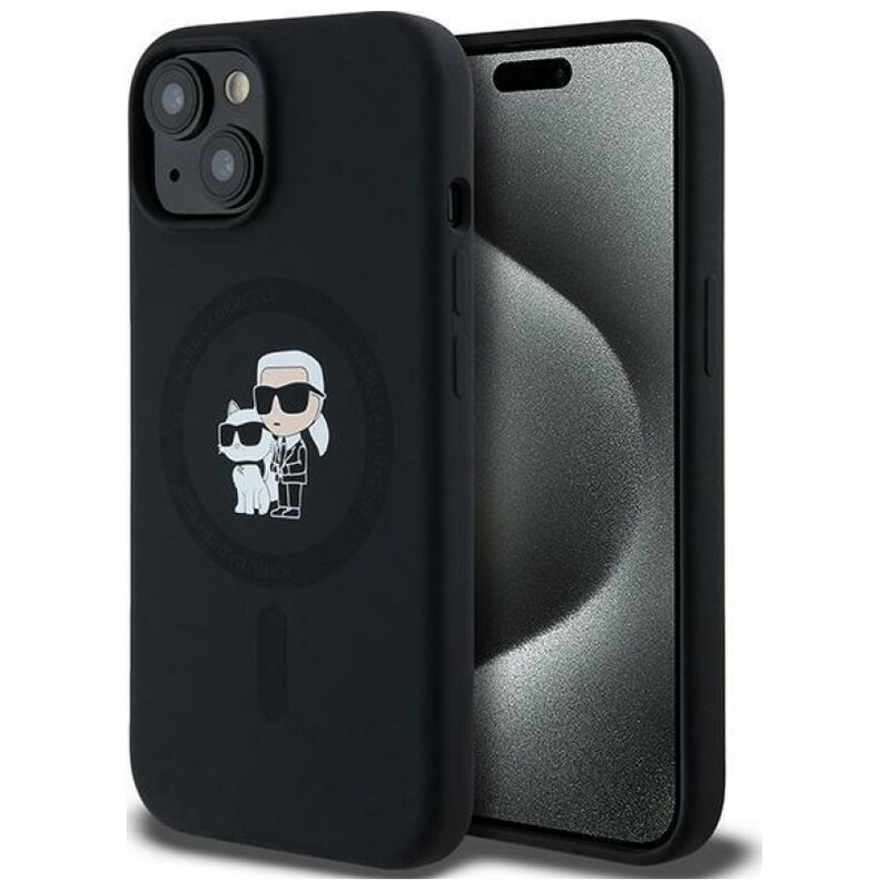 Etui KARL LAGERFELD Silicone Karl & Choupette MagSafe do Apple iPhone 14 Plus/15 Plus Czarny
