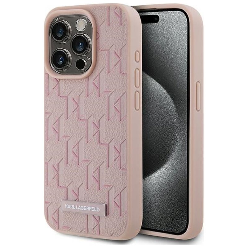 Etui KARL LAGERFELD Leather Monogram Metal Logo MagSafe do Apple iPhone 15 Pro Max Różowy
