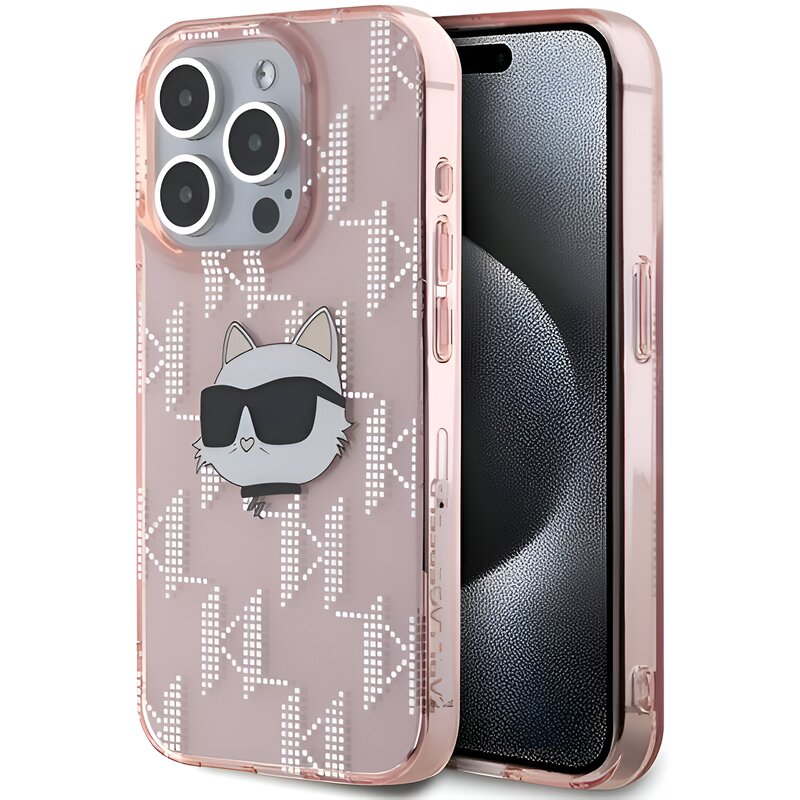 Etui KARL LAGERFELD IML Choupette Head & Monogram do Apple iPhone 15 Pro Max Różowy