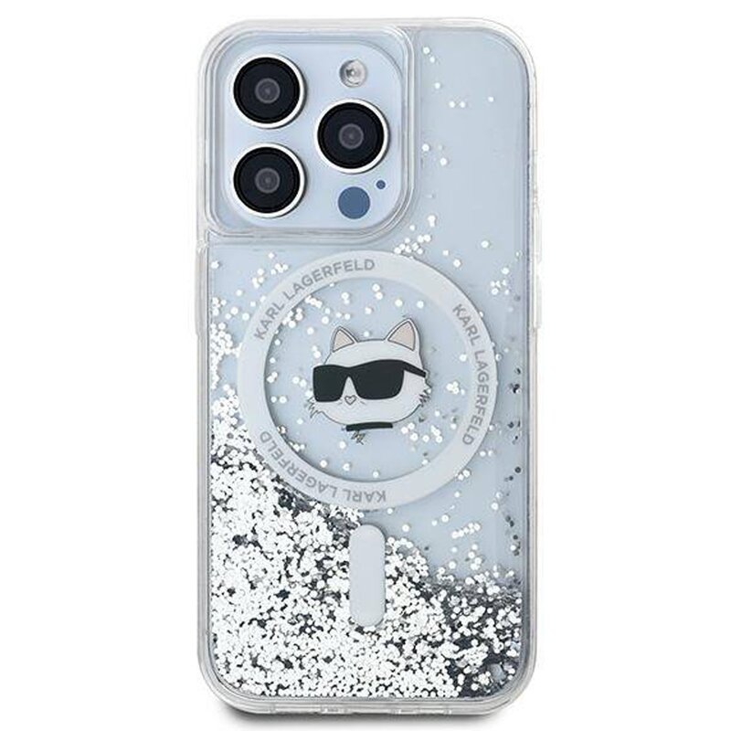 Etui KARL LAGERFELD Liquid Glitter Choupette Head Magsafe do Apple iPhone 13 Pro Przezroczysty