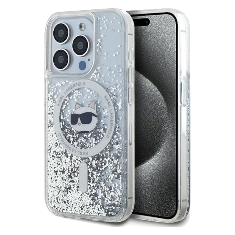 Etui KARL LAGERFELD Liquid Glitter Choupette Head Magsafe do Apple iPhone 14 Pro Przezroczysty