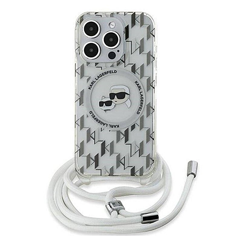 Etui KARL LAGERFELD IML Crossbody Monogram Karl & Choupette Head MagSafe do Apple iPhone 15 Pro Przezroczysty