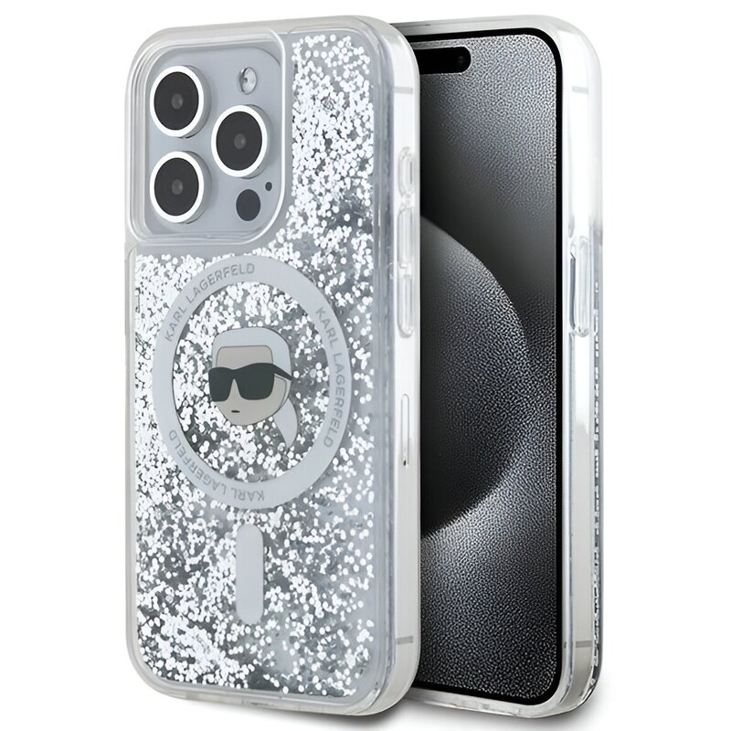 Etui KARL LAGERFELD Liquid Glitter Karl Head Magsafe do Apple iPhone 15 Pro Max Transparentny