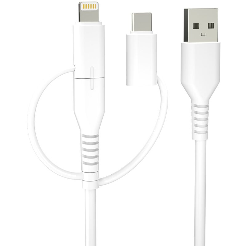 Kabel USB - Micro USB/USB-C/Lightning FOREVER 3w1 KR3W1-00 60W 1.5 m Biały