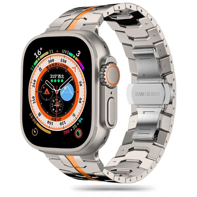 Tech-Protect Stainless Line do Apple Watch 44/45/46/49 mm titanium/orange