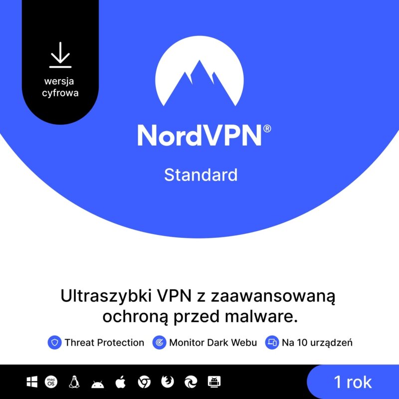 Oprogramowanie NordVPN Standard 6 URZĄDZEŃ 1 ROK Kod aktywacyjny