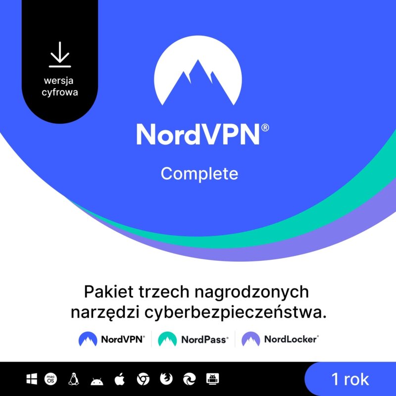 Oprogramowanie NordVPN Complete 10 URZĄDZEŃ 1 ROK Kod aktywacyjny