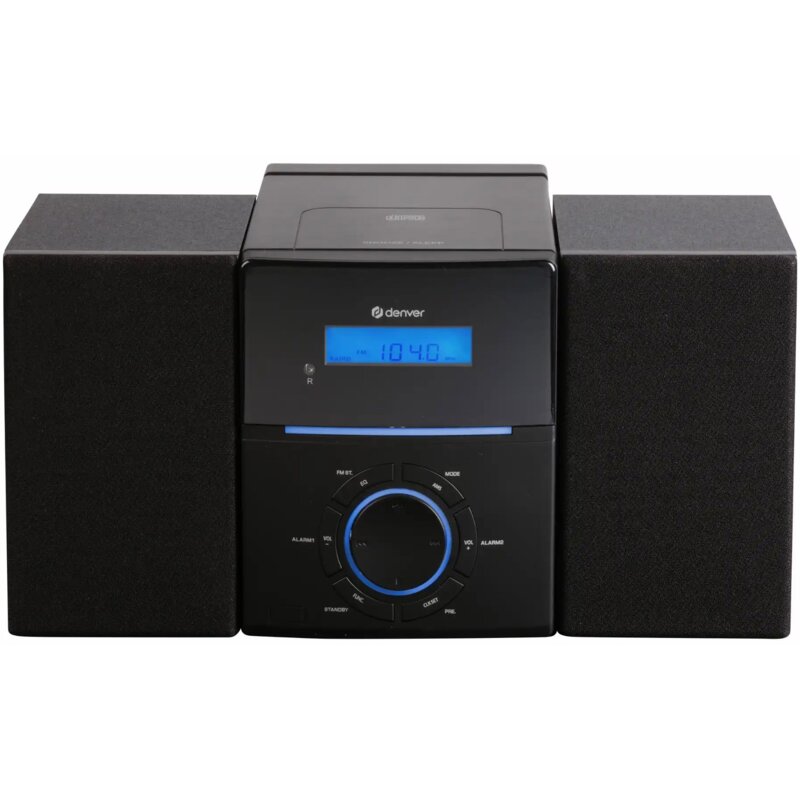 Wieża DENVER MCA-240 Czarna, Odtw. CD, Bluetooth, Tuner FM/DAB+, Funkcja zegara, timera, budzika, 5 ustawień equalizera