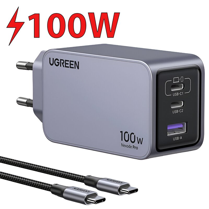 UGREEN 25874 Nexode Pro 100W GaN USB + 2x USB-C Szary