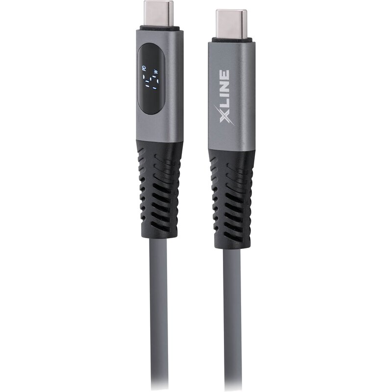 Kabel USB-C - USB-C XLINE z wyświetlaczem LCD 100W 1.5 m Szary