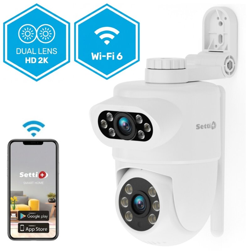 Kamera IP SETTI+ SC762 3MP+3MP Smart, Zewnętrzna / Wewnętrzna, Wi-Fi, LAN, Kamera obrotowa