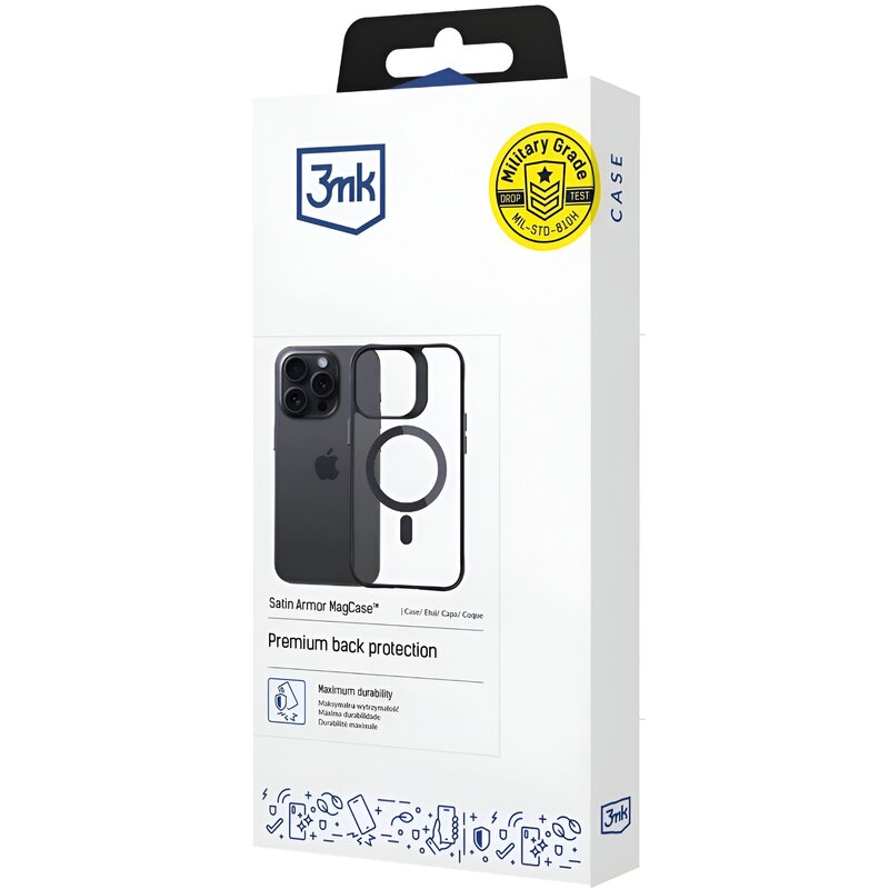 Etui 3MK Satin Armor MagCase do Apple iPhone 16 Pro Max Przezroczysto-czarny